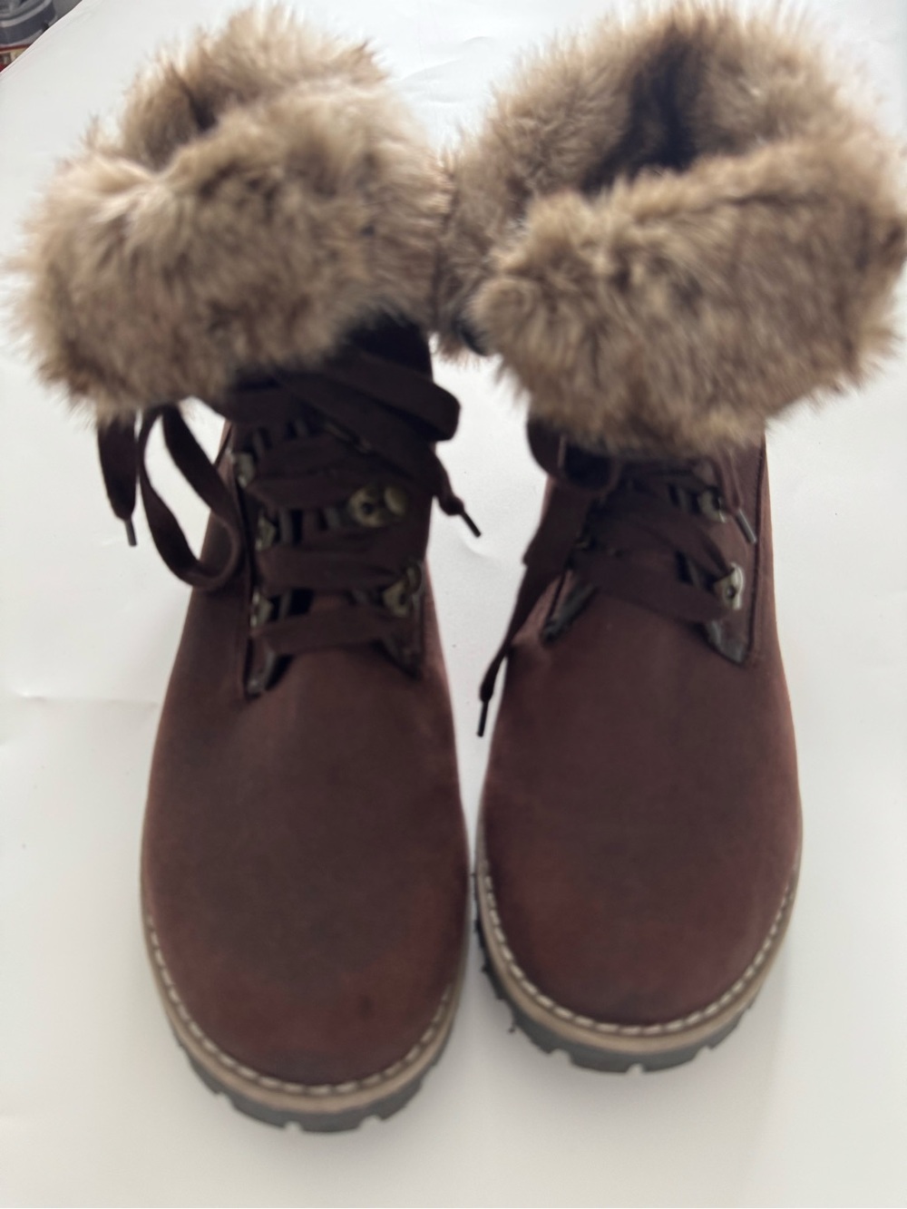 Women's Brown Faux-Fur Cuff Winter Ankle Boots